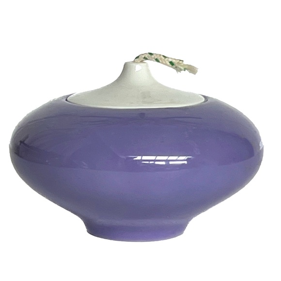 Oil Lamp Arzberg Germany Purple White Porcelain Kerosene With Unused Wick 4" dia - Picture 1 of 5